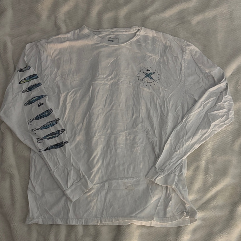 Quiksilver White Long Sleeve Shirt with Blue Graphic